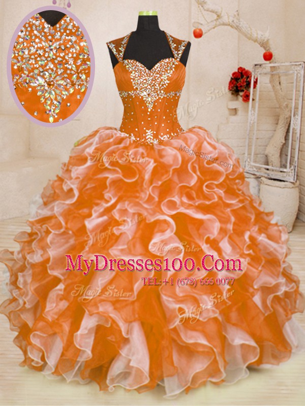 Luxurious Multi-color Sweetheart Lace Up Beading and Ruffles Sweet 16 Dress Sleeveless