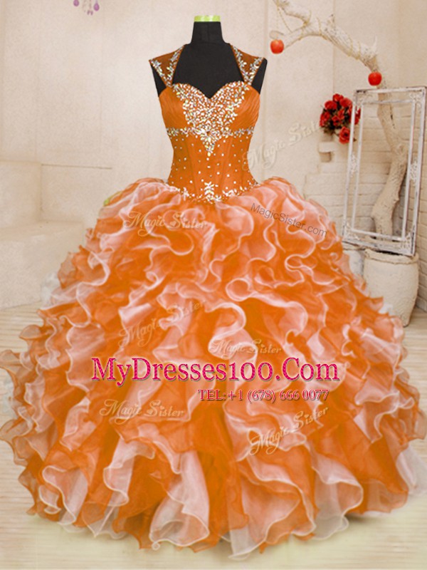 Luxurious Multi-color Sweetheart Lace Up Beading and Ruffles Sweet 16 Dress Sleeveless