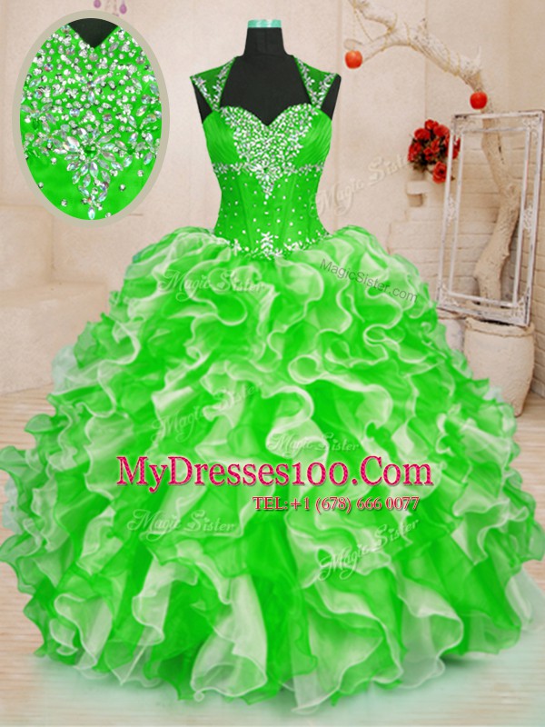 Fancy Sleeveless Beading and Ruffles Floor Length Sweet 16 Quinceanera Dress