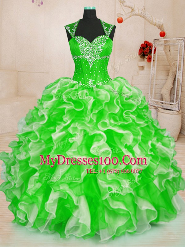 Fancy Sleeveless Beading and Ruffles Floor Length Sweet 16 Quinceanera Dress