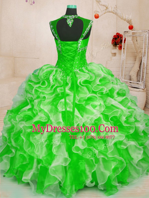 Fancy Sleeveless Beading and Ruffles Floor Length Sweet 16 Quinceanera Dress