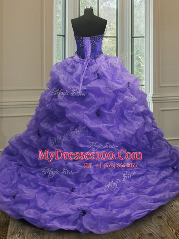 Sleeveless Court Train Beading and Appliques and Pick Ups Lace Up 15 Quinceanera Dress