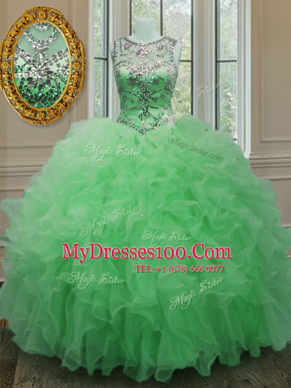High Class Scoop Sleeveless Lace Up Floor Length Beading and Ruffles Quinceanera Dress