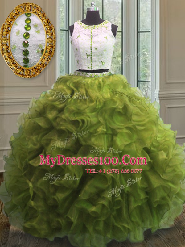 Free and Easy Scoop Sleeveless Appliques and Ruffles Clasp Handle Sweet 16 Quinceanera Dress