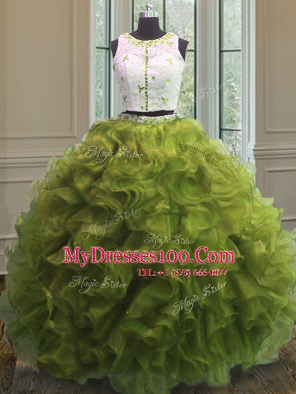 Free and Easy Scoop Sleeveless Appliques and Ruffles Clasp Handle Sweet 16 Quinceanera Dress
