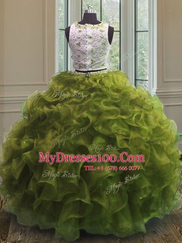 Free and Easy Scoop Sleeveless Appliques and Ruffles Clasp Handle Sweet 16 Quinceanera Dress