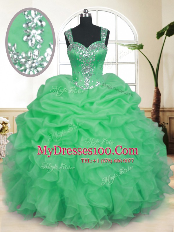 Sleeveless Floor Length Beading and Ruffles and Pick Ups Zipper Quinceanera Gown