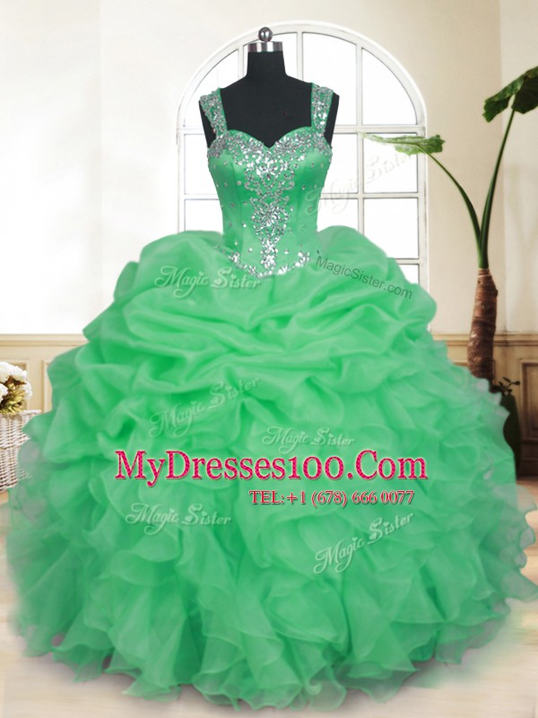 Sleeveless Floor Length Beading and Ruffles and Pick Ups Zipper Quinceanera Gown