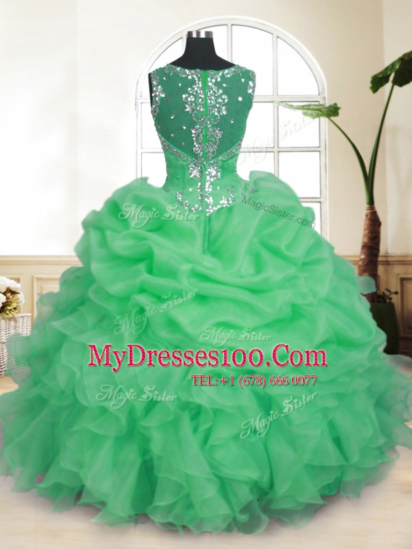 Sleeveless Floor Length Beading and Ruffles and Pick Ups Zipper Quinceanera Gown