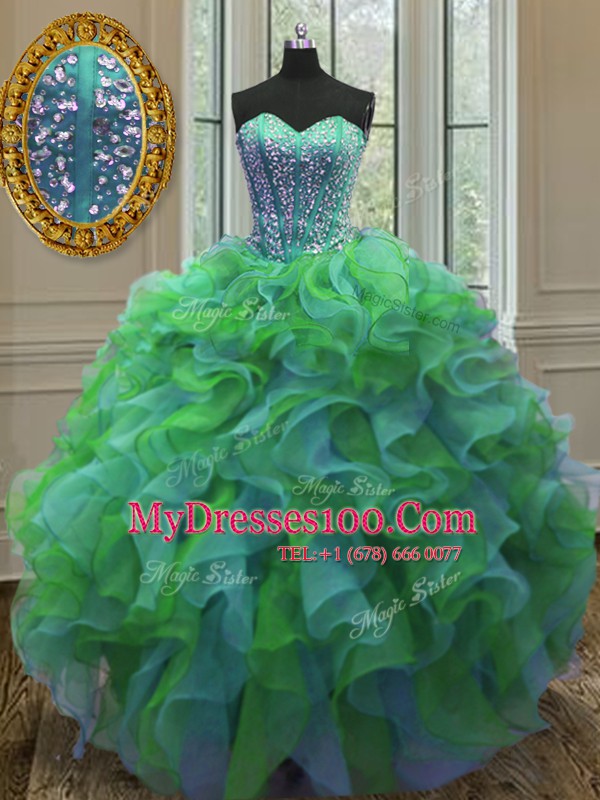 Multi-color Sweetheart Neckline Beading and Ruffles Quinceanera Gown Sleeveless Lace Up