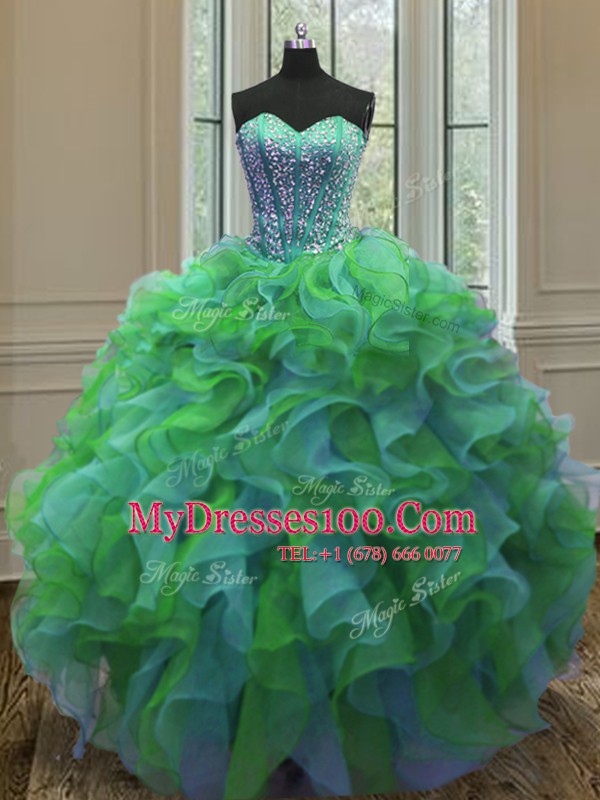 Multi-color Sweetheart Neckline Beading and Ruffles Quinceanera Gown Sleeveless Lace Up