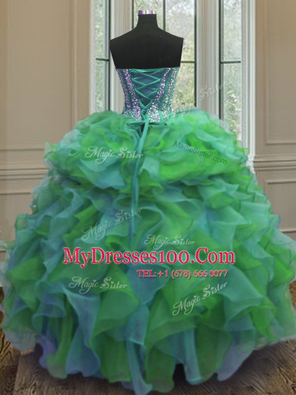 Multi-color Sweetheart Neckline Beading and Ruffles Quinceanera Gown Sleeveless Lace Up