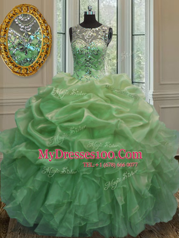 Admirable Scoop Lace Up Quinceanera Gowns Beading and Ruffles and Pick Ups Sleeveless Floor Length