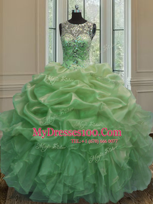 Admirable Scoop Lace Up Quinceanera Gowns Beading and Ruffles and Pick Ups Sleeveless Floor Length