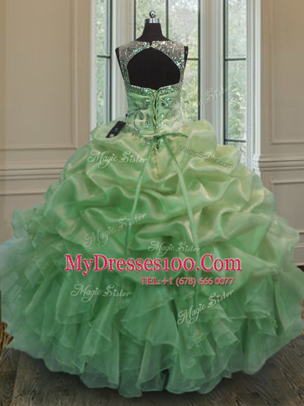 Admirable Scoop Lace Up Quinceanera Gowns Beading and Ruffles and Pick Ups Sleeveless Floor Length