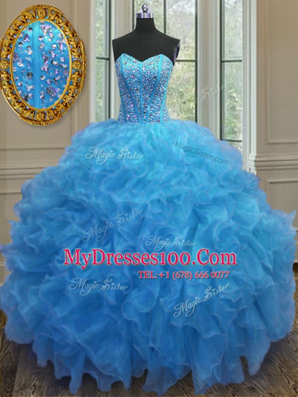 Organza Sleeveless Floor Length Quinceanera Gown and Beading and Ruffles