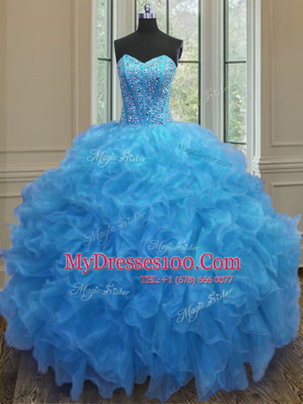 Organza Sleeveless Floor Length Quinceanera Gown and Beading and Ruffles