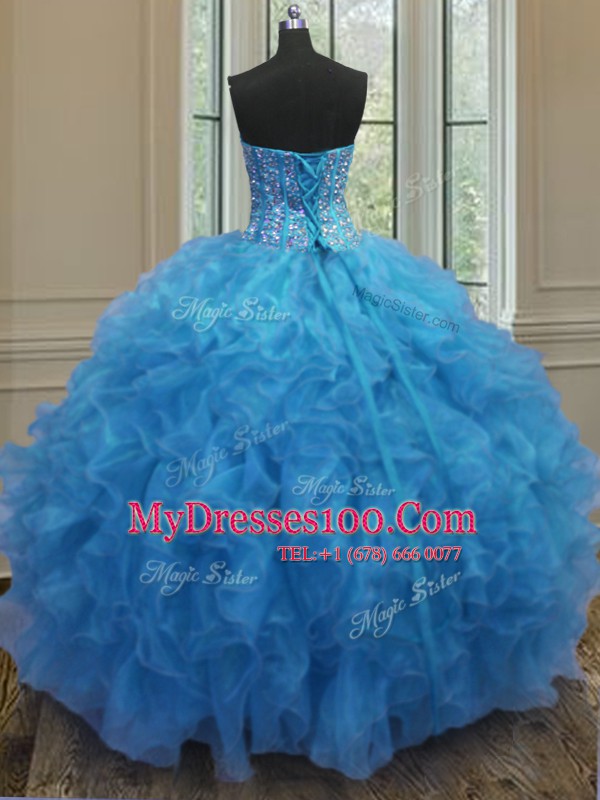 Organza Sleeveless Floor Length Quinceanera Gown and Beading and Ruffles