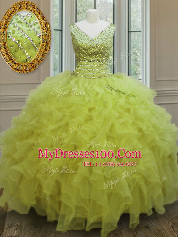 Sleeveless Beading and Ruffles Zipper Vestidos de Quinceanera