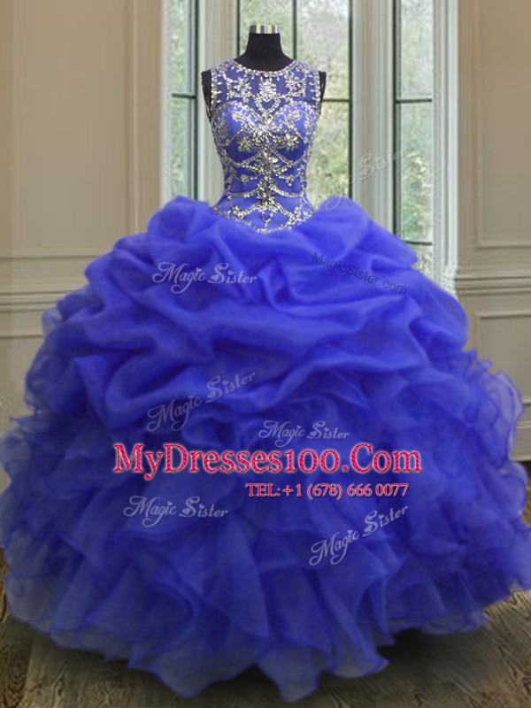 Elegant Scoop Organza Sleeveless Floor Length Quinceanera Gowns and Beading and Ruffles