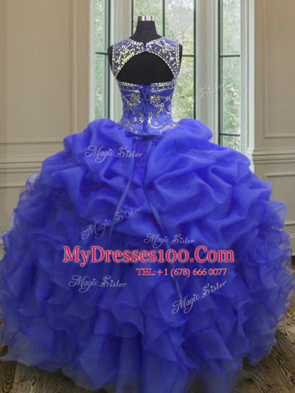 Elegant Scoop Organza Sleeveless Floor Length Quinceanera Gowns and Beading and Ruffles
