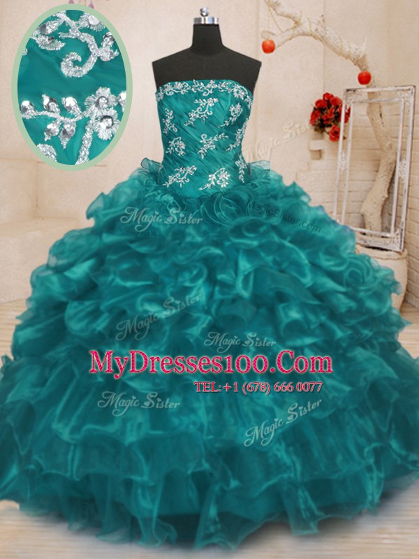 Sleeveless Beading and Appliques and Ruffles Lace Up Sweet 16 Quinceanera Dress