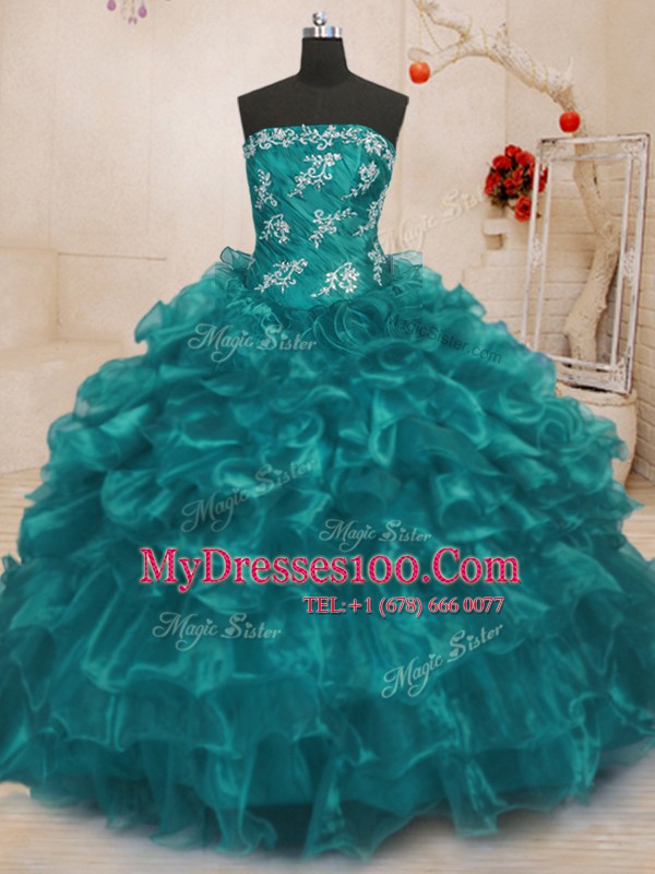 Sleeveless Beading and Appliques and Ruffles Lace Up Sweet 16 Quinceanera Dress