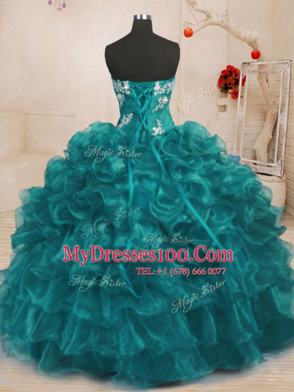 Sleeveless Beading and Appliques and Ruffles Lace Up Sweet 16 Quinceanera Dress
