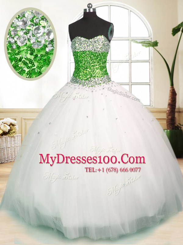 Floor Length White Quinceanera Gowns Sweetheart Sleeveless Zipper