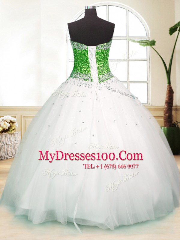 Floor Length White Quinceanera Gowns Sweetheart Sleeveless Zipper