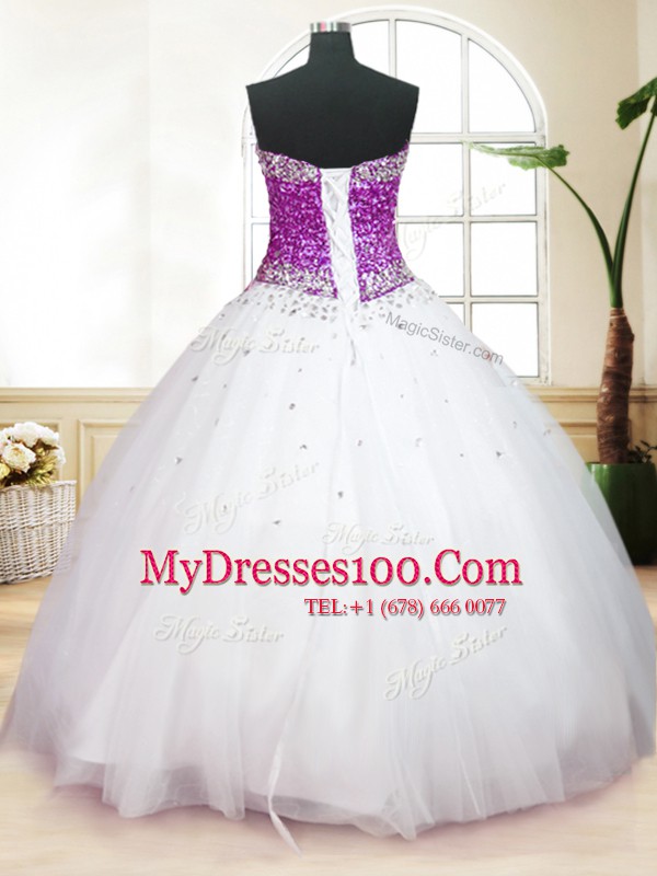 Fashionable Tulle Sleeveless Floor Length Quince Ball Gowns and Beading