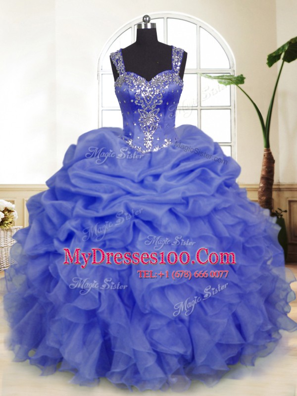 Superior Floor Length Zipper Ball Gown Prom Dress Lavender for Military Ball and Sweet 16 and Quinceanera with Beading and Ruffles and Pick Ups