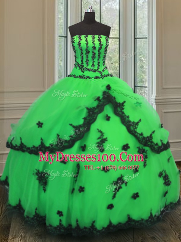 Green Ball Gowns Beading and Embroidery 15th Birthday Dress Lace Up Organza Sleeveless Floor Length