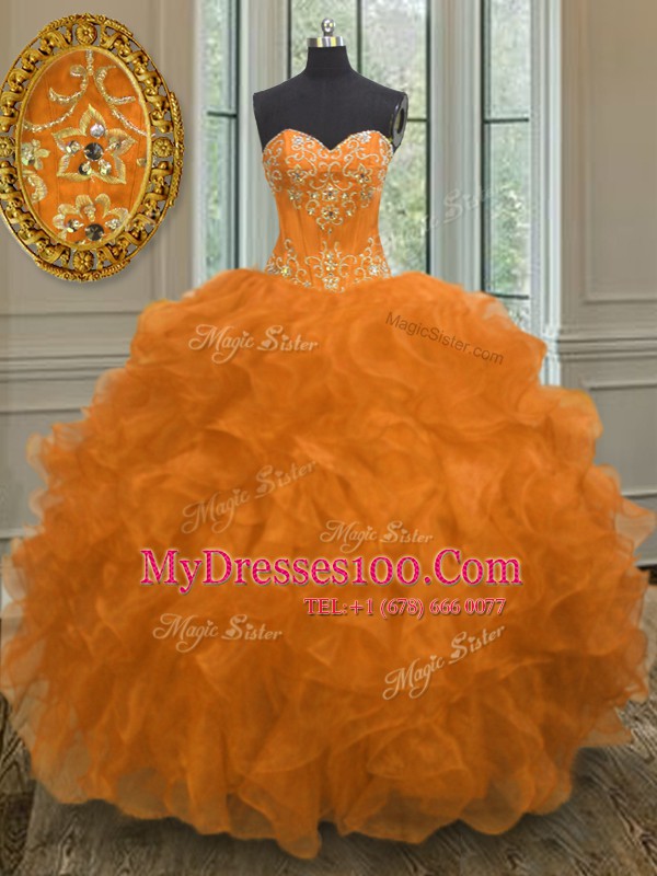 Floor Length Ball Gowns Sleeveless Orange Vestidos de Quinceanera Lace Up