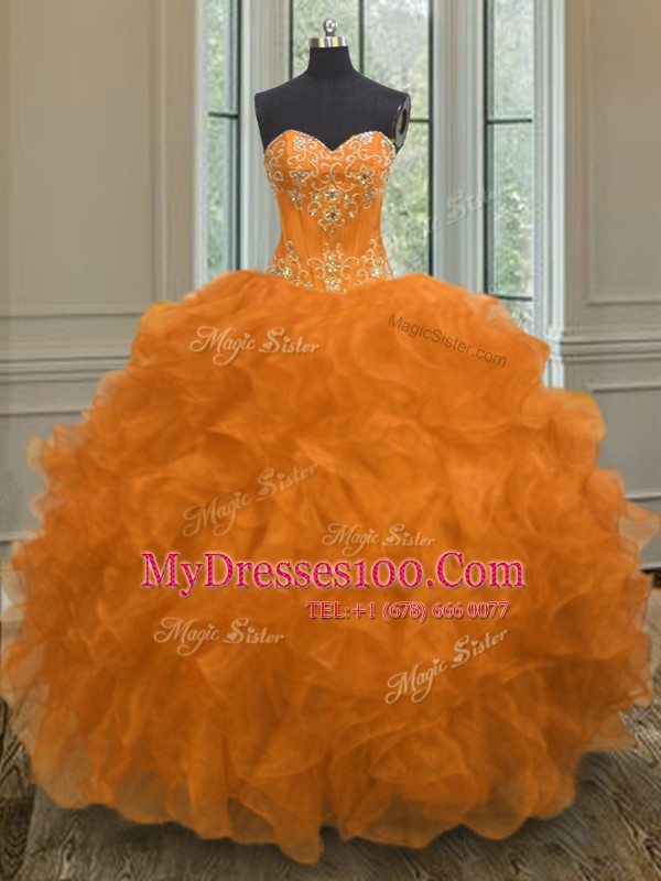 Floor Length Ball Gowns Sleeveless Orange Vestidos de Quinceanera Lace Up