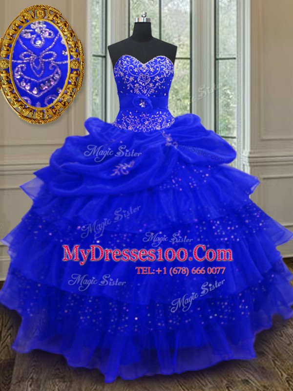 Royal Blue Sweetheart Lace Up Beading and Ruffled Layers and Pick Ups Quinceanera Dress Sleeveless