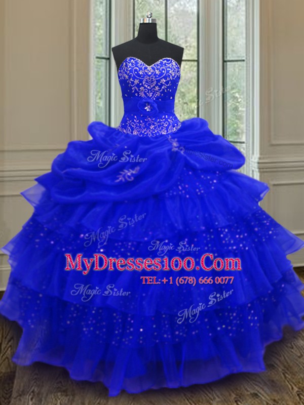 Royal Blue Sweetheart Lace Up Beading and Ruffled Layers and Pick Ups Quinceanera Dress Sleeveless