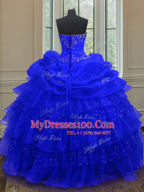 Royal Blue Sweetheart Lace Up Beading and Ruffled Layers and Pick Ups Quinceanera Dress Sleeveless