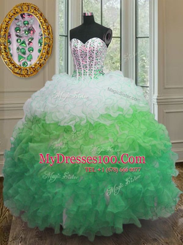 Attractive Sweetheart Sleeveless Organza 15 Quinceanera Dress Beading and Ruffles and Sashes ribbons Lace Up