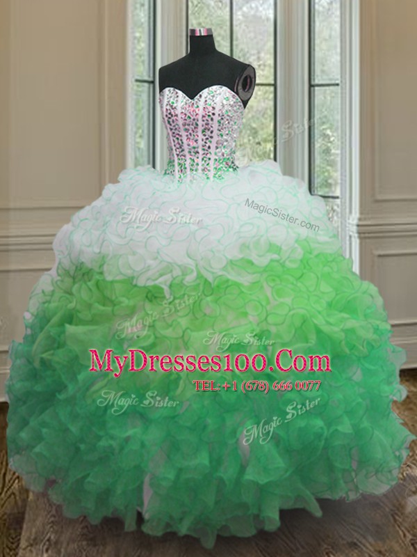 Attractive Sweetheart Sleeveless Organza 15 Quinceanera Dress Beading and Ruffles and Sashes ribbons Lace Up