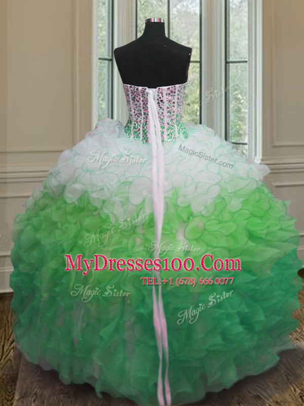 Attractive Sweetheart Sleeveless Organza 15 Quinceanera Dress Beading and Ruffles and Sashes ribbons Lace Up
