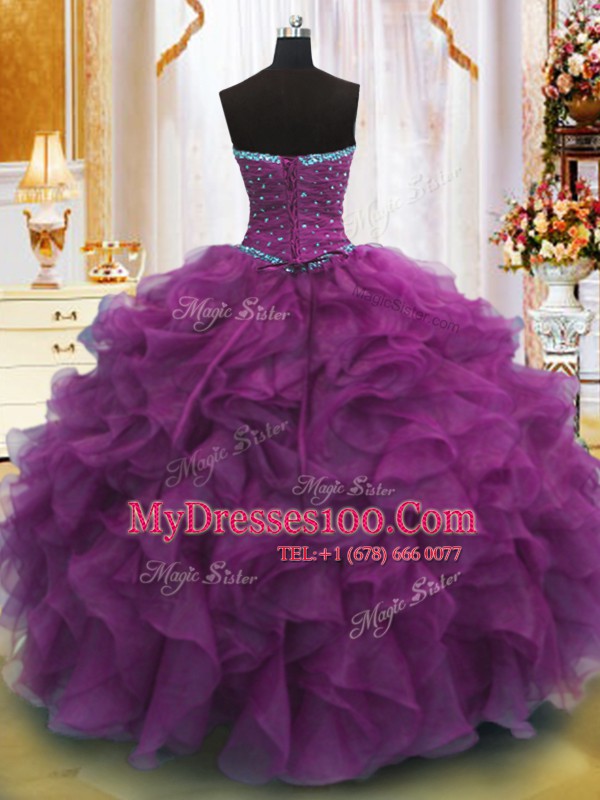 Sleeveless Lace Up Floor Length Beading and Ruffles Quinceanera Dresses