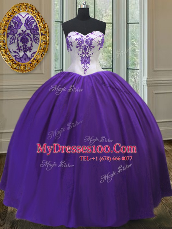 Wonderful Sweetheart Sleeveless Sweet 16 Dresses Floor Length Beading Eggplant Purple Taffeta