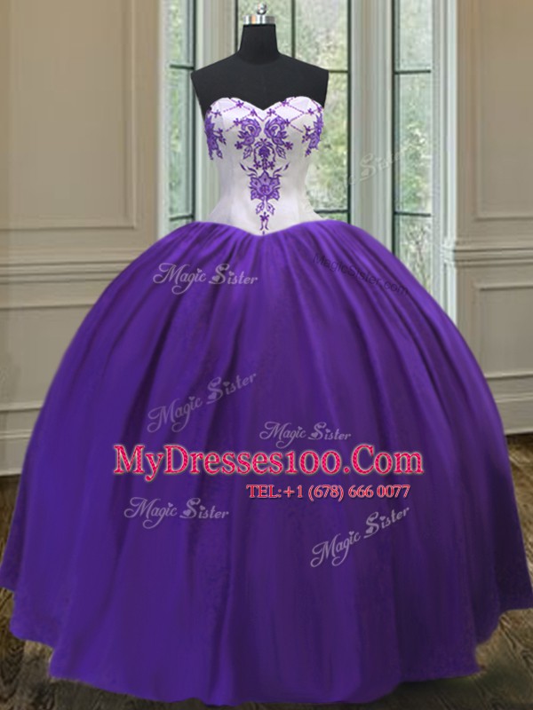 Wonderful Sweetheart Sleeveless Sweet 16 Dresses Floor Length Beading Eggplant Purple Taffeta