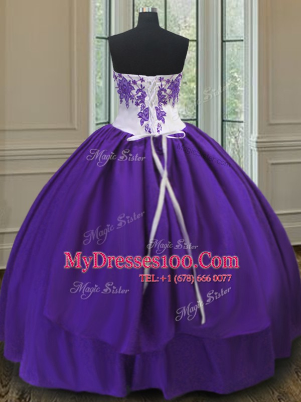 Wonderful Sweetheart Sleeveless Sweet 16 Dresses Floor Length Beading Eggplant Purple Taffeta