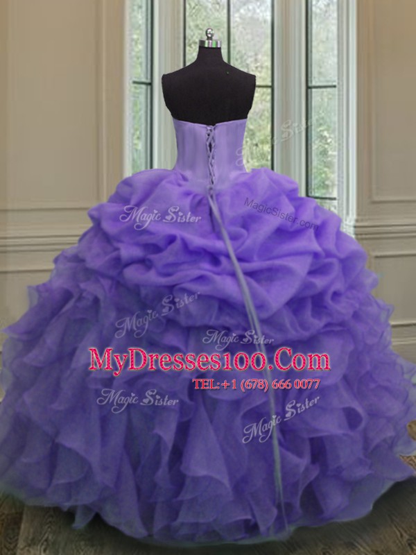 Lavender Sleeveless Beading and Ruffles and Pick Ups Floor Length Sweet 16 Quinceanera Dress