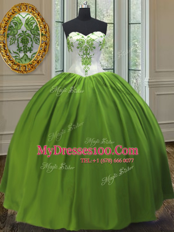 Floor Length Olive Green Quince Ball Gowns Sweetheart Sleeveless Lace Up