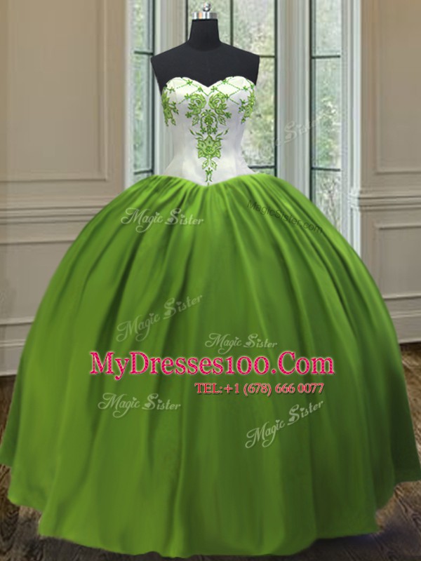 Floor Length Olive Green Quince Ball Gowns Sweetheart Sleeveless Lace Up
