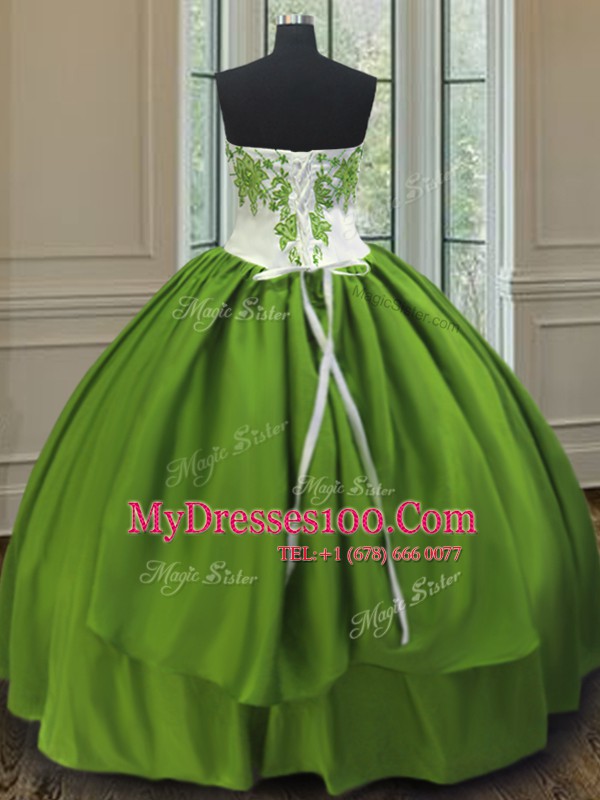 Floor Length Olive Green Quince Ball Gowns Sweetheart Sleeveless Lace Up
