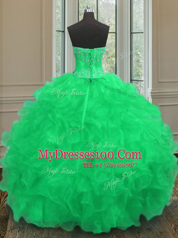 Green Quinceanera Dresses Military Ball and Sweet 16 and Quinceanera and For with Beading and Embroidery and Ruffles Sweetheart Sleeveless Lace Up